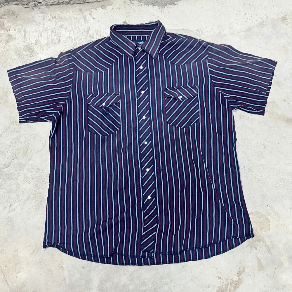 Wrangler Western Shirts Mens Short Sleeve‎ Striped Pearl Snap Size XLT